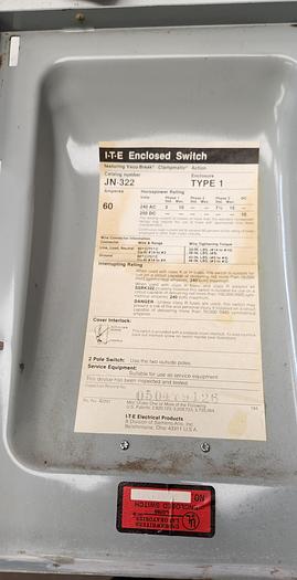 Used I-T-E Enclosed Switch JN322 General Duty Disconnect with Fuses - Used - GHB-52