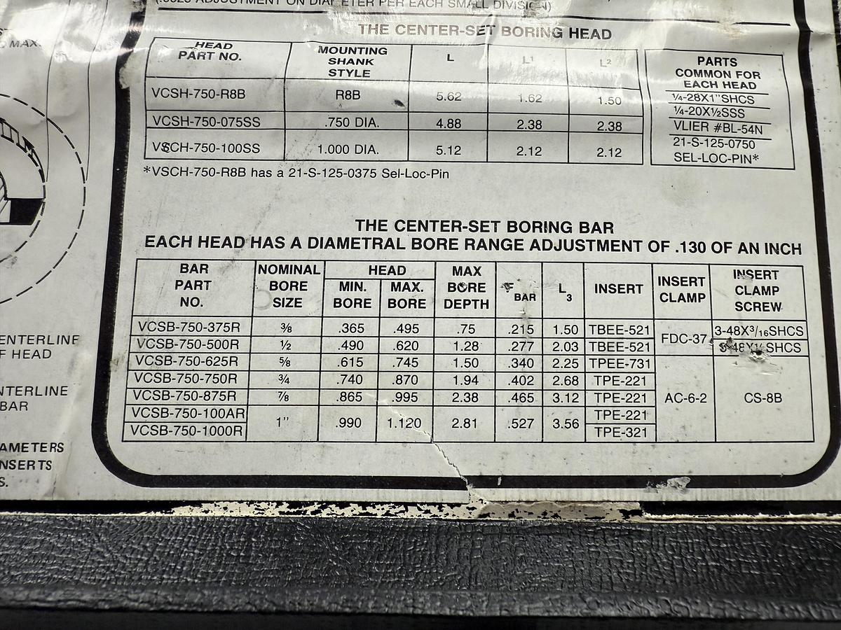 Used Valenite VCSB-750 Center Set Boring System and Head 3/8"-1" GHC-29