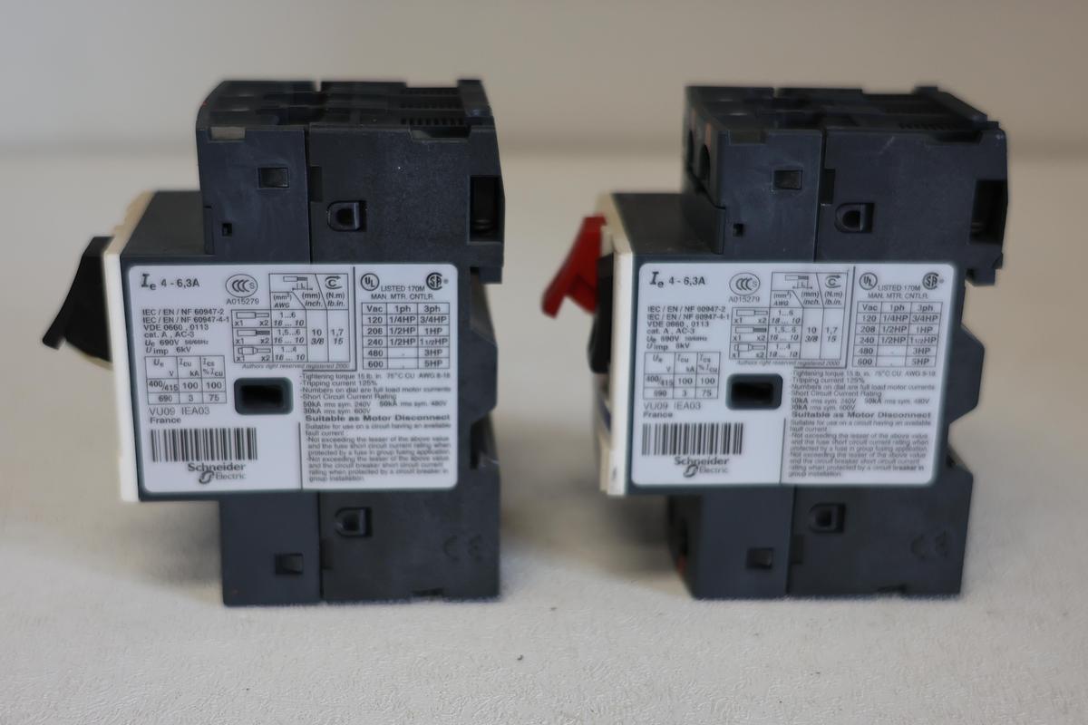 Used (Lot of 2)Telemecanique GV2-ME10 Motor Circuit Breaker (4–6.3A) Schneider Elec. GHC-16