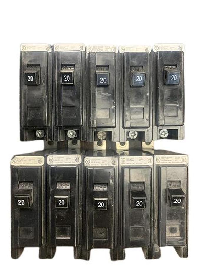 Used 10 Pack Cutler-Hammer Quicklag 20 Amp 1P Circuit Breakers 