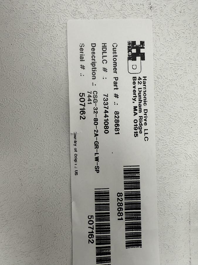 Used Harmonic Drive CSG-2A-LW Component Set CSG-32-80-2A-GR-LW-SP GHB