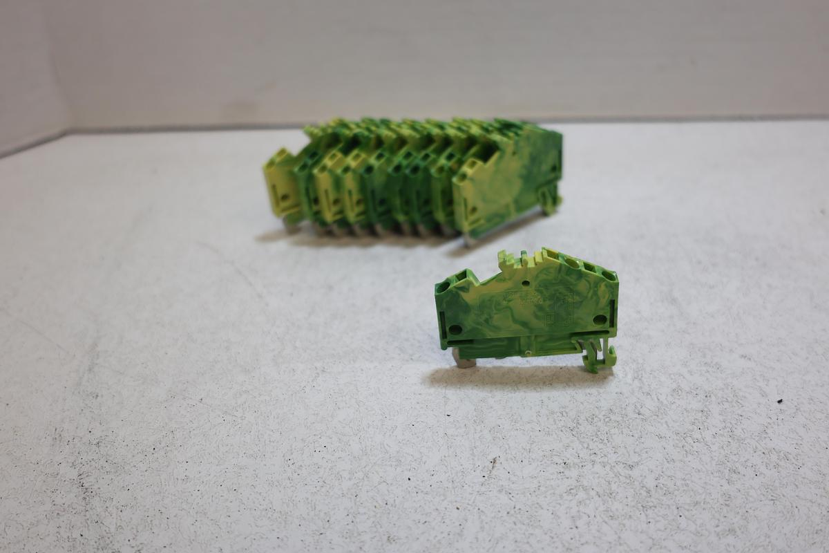 Used Lot of 10 WAGO 280-637 3-Conductor PE Ground DIN Rail Terminal Blocks