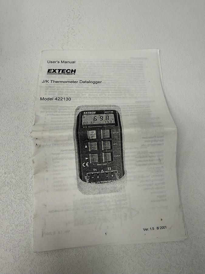 Used Extech J/K Thermometer Datalogger Model 422130 GHC-26