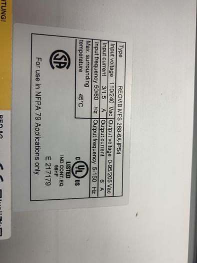 Parts Only REO Reovib MFS 268-6A-IP54 Frequency Converter GHA-146co#0