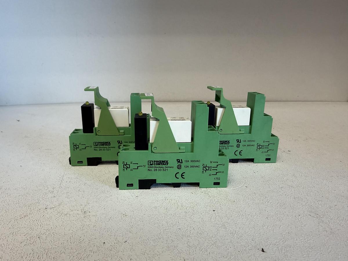 Used (Lot of 3) Phoenix Contact 2833521 Relay Modules w/ 2961545 Relay Bases GHA-181