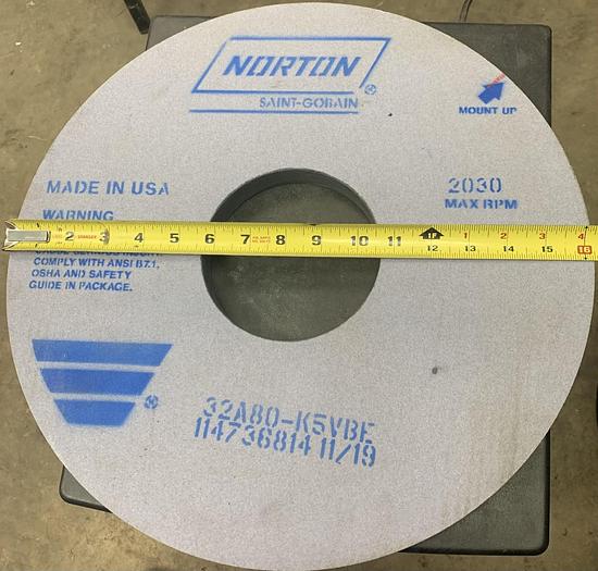 Used Norton 16"x1"x5" 32A80-K5VBE Grinding Wheel GHA-160