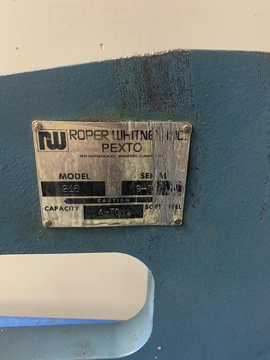 Used Roper Whitney Pexto No. 218 Bench Punch 4-Ton Capacity GHA-3