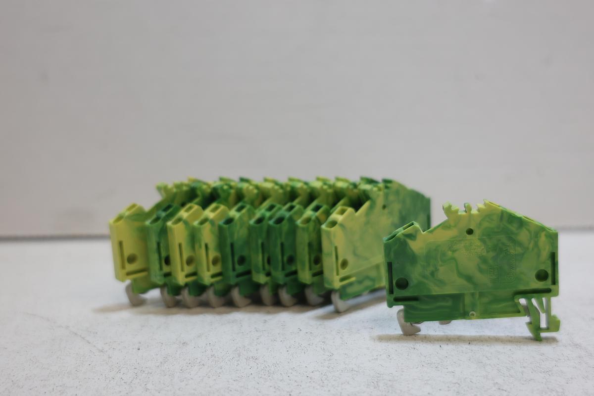 Used Lot of 10 WAGO 280-637 3-Conductor PE Ground DIN Rail Terminal Blocks