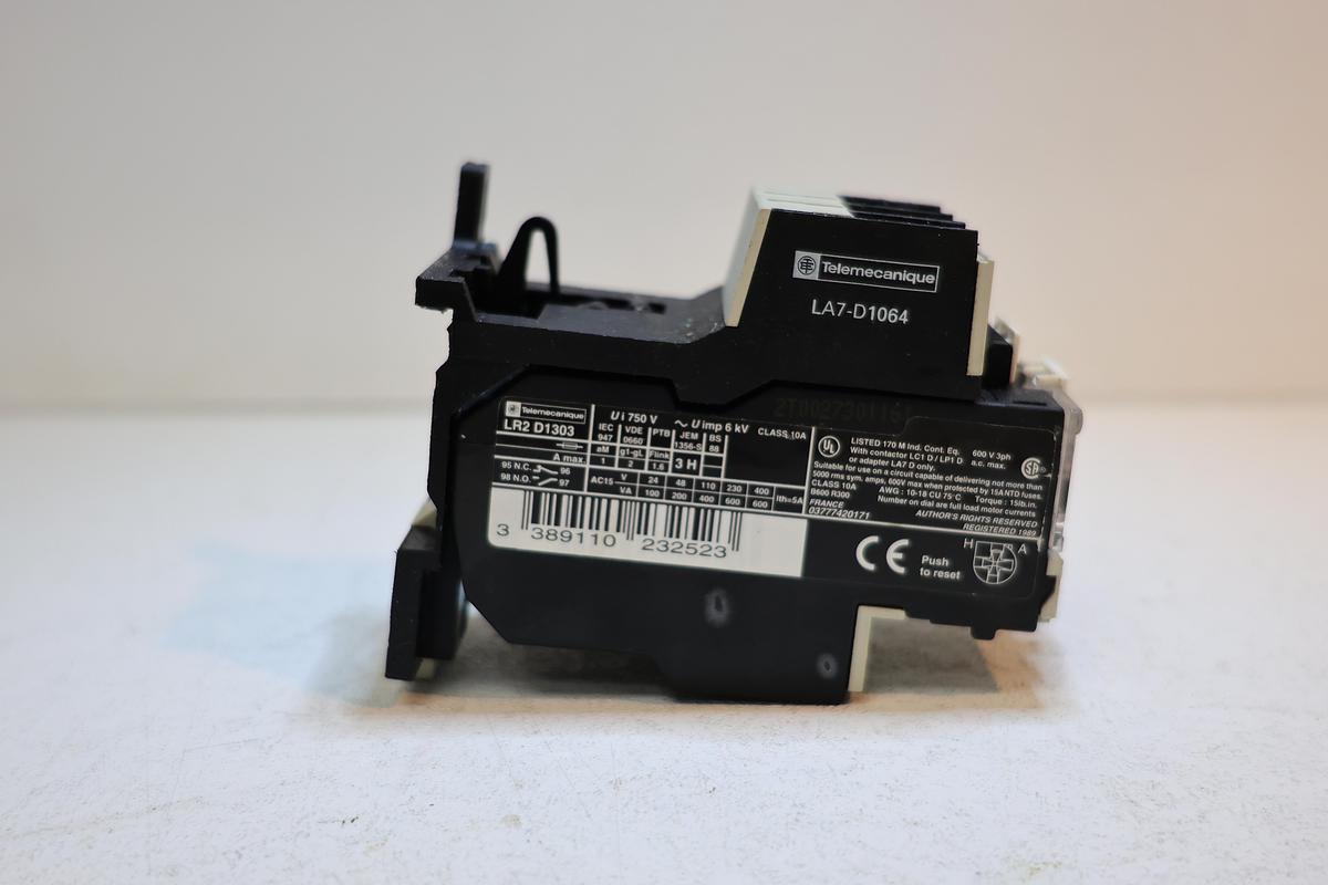 Used Telemecanique LR2 D1303 Thermal Overload Relay with LA7-D1064 Auxiliary Contact Block /Used 