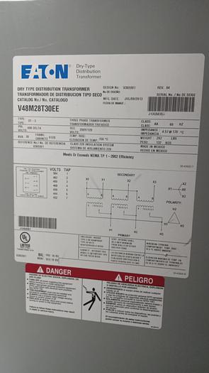 Used Eaton Dry-Type Distribution 3 Phase Transformer V48M28T30EE 30KVA 480Delta GH0-0
