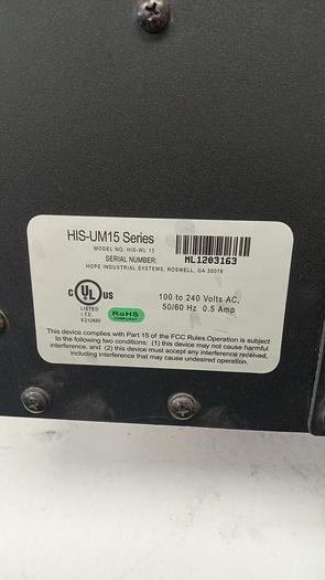 Used Hope Industrial Systems HIS-UM15 Series HIS-WL15 15" TouchScreen Operator Interface GH508