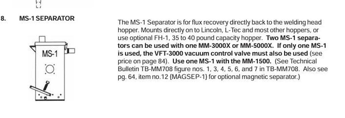 Used Weld Engineering MS-1 Seperator 