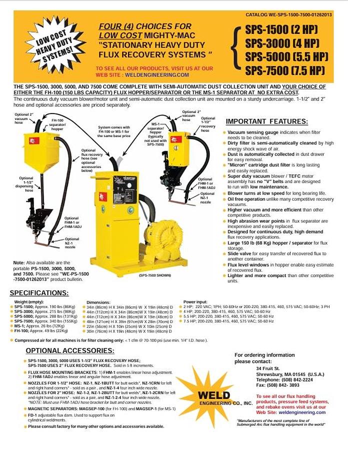 Used Weld Engineering The Mighty Mac SPS-1500 Flux Recovery System 3HP 2 HP