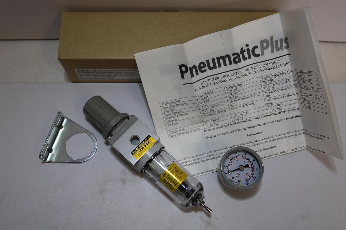 PneumaticPlus SAW2000M-N02BG 1/4" NPT Air Filter Regulator w/ Gauge New