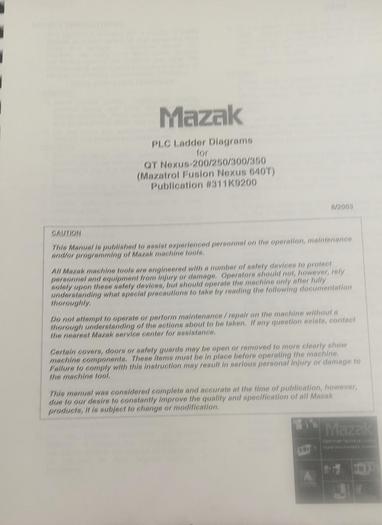 Used Mazak PLC Ladder Diagrams for Fusion Nexus 640T #311K9200 - GHGC-D11
