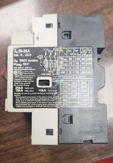 Used TELEMECANIQUE MOTOR CIRCUIT BREAKER GV2M22 20-25AMP - lot of 2 - GHA-99