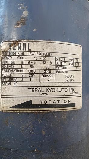 Used Teral Kyokuto LSW15A0.18MTS Coolant Pump 220V GH600