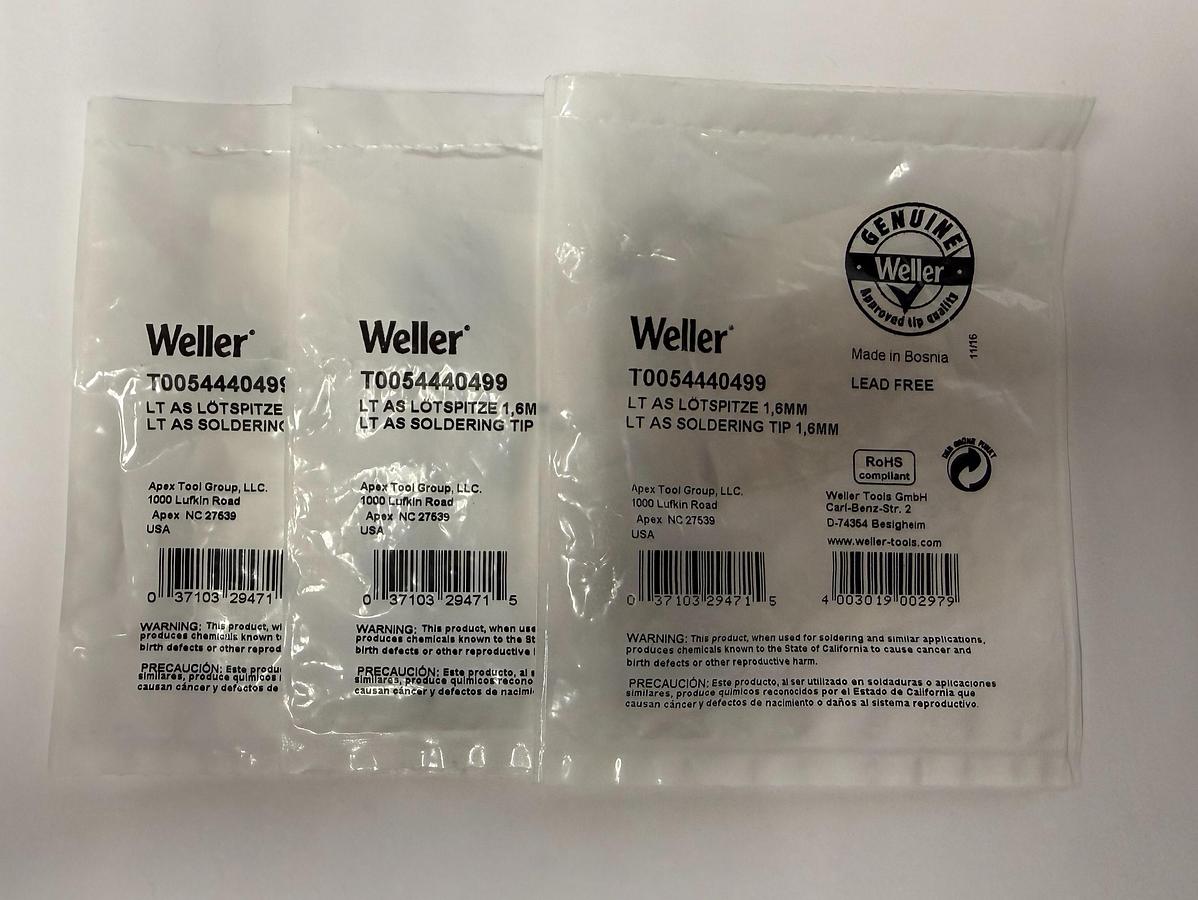 Used (Lot of 3) Weller T0054440499 - LT AS Soldering Tip, Round, Ø 1.6 mm GHGC-6