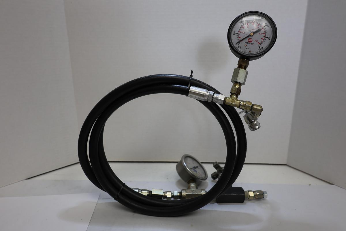 Used Industrial 5000 PSI Pressure Test Hose Assembly 6' Dual 3000 PSI Gauges