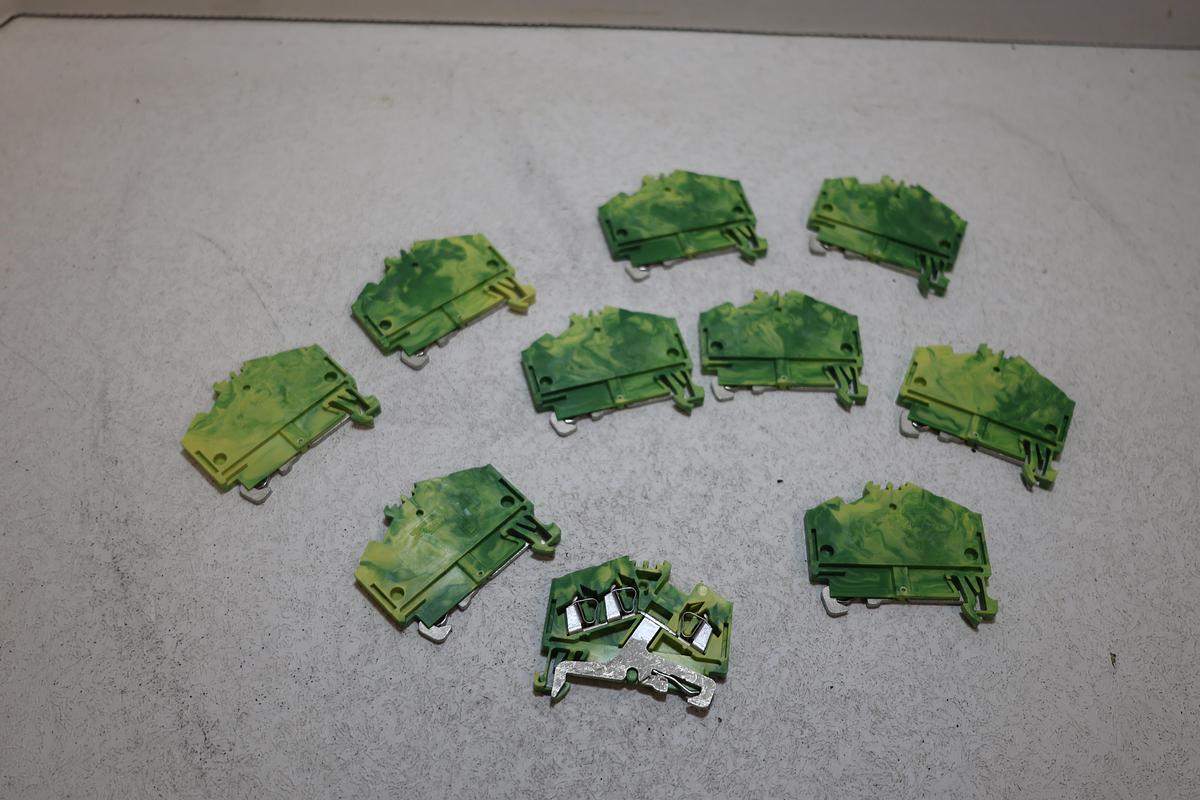 Used Lot of 10 WAGO 280-637 3-Conductor PE Ground DIN Rail Terminal Blocks
