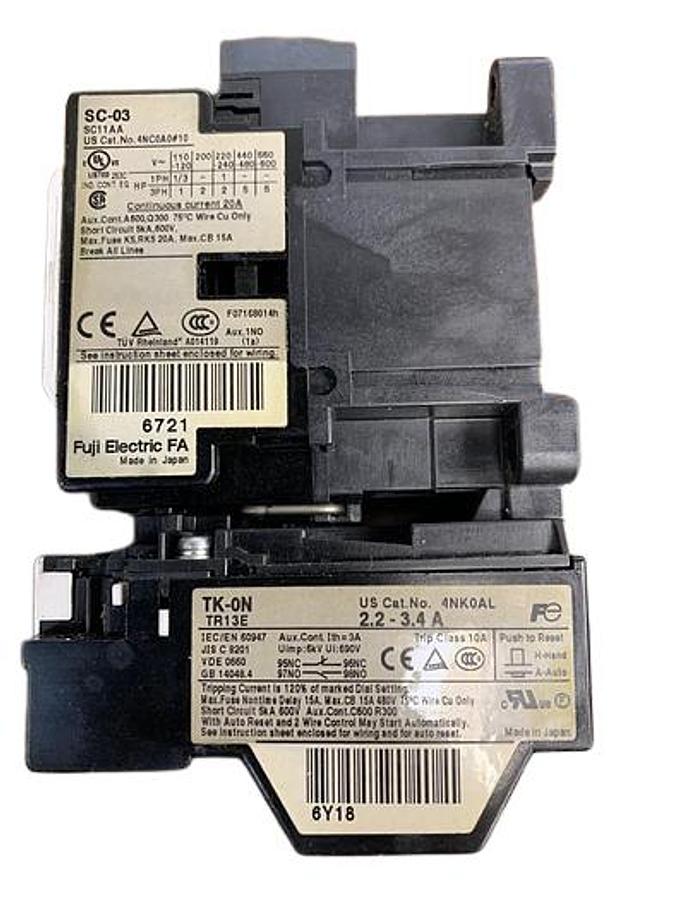 Used Fuji Electric Co. SC-03 SC11AA Contactor With TK-ON TR13E Overload Relay 