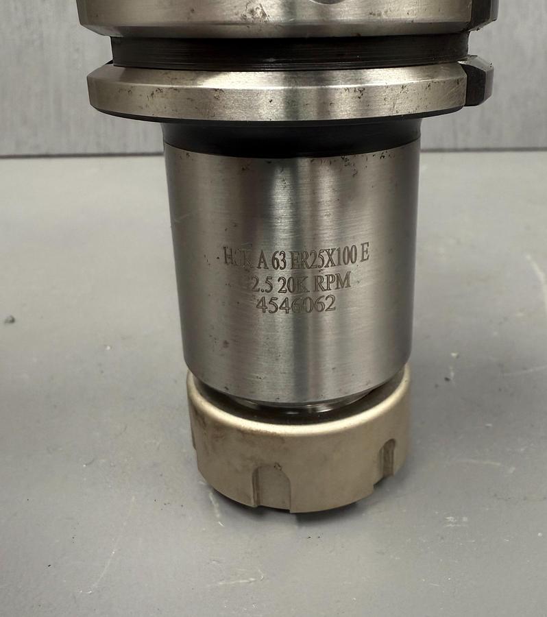Used HSK A63 ER 25X100E G2.5 20K RPM Collet Chuck Tool Holder HSKA63