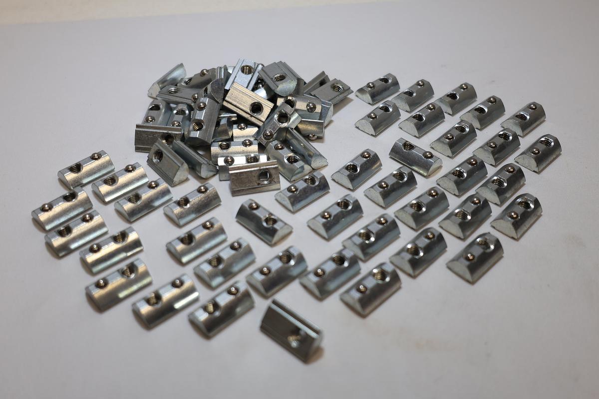 Lot of 78 Spring Loaded T-Slot Nuts 7/8" x 1/2" Aluminum Extrusion Hardware