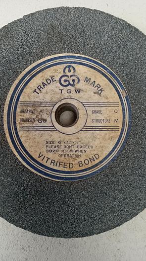 Used Trade Mark 6" X 3/4" X 1/2" Grinding Wheel Grainsize 60 Grade Q R.P.M. 3820GH504