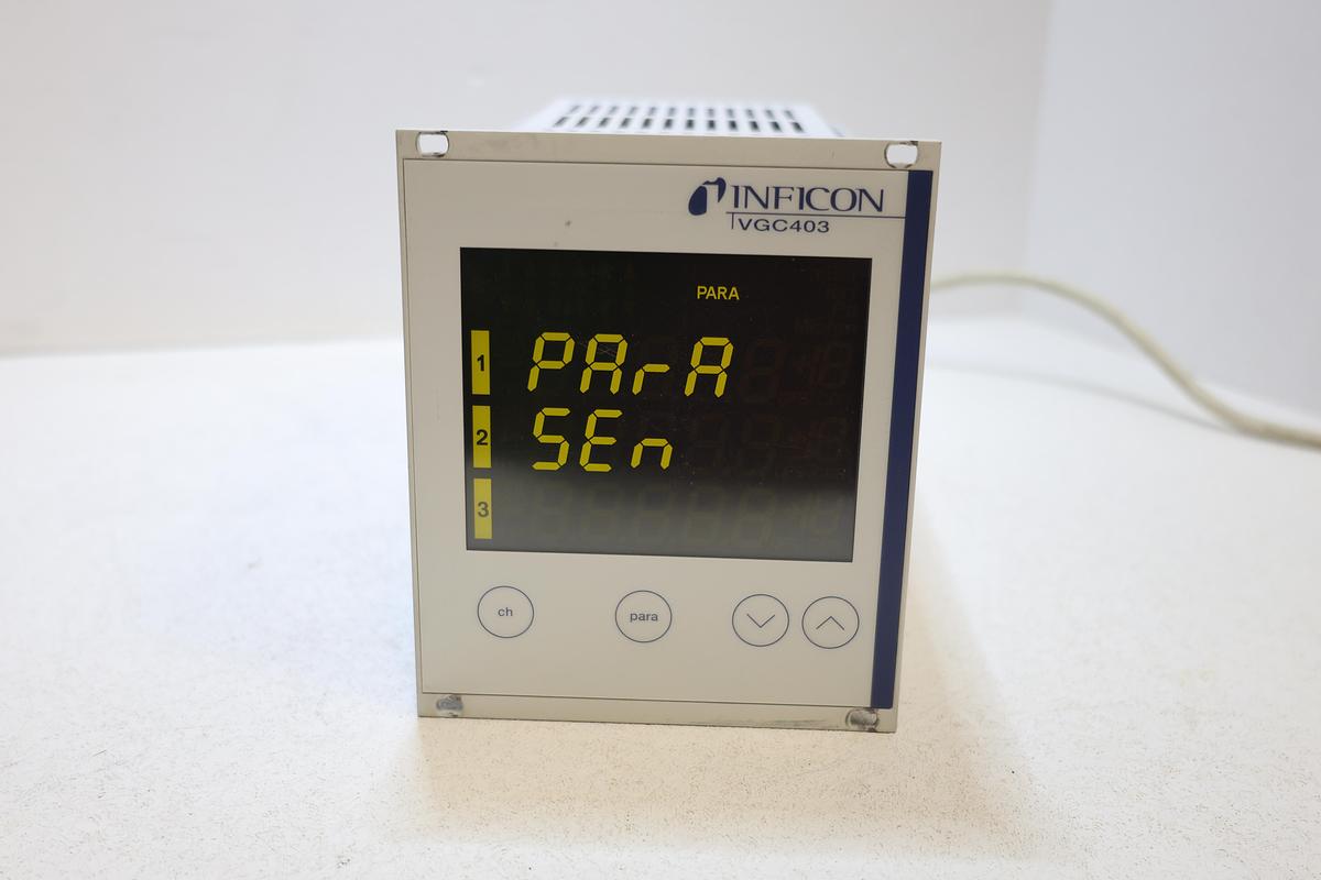 Used INFICON VGC403 398-021 3-Channel Vacuum Gauge Controller 90-250VAC