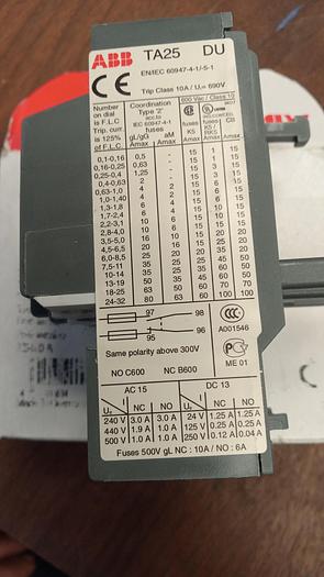 ABB TA25DU THERMAL OVERLOAD RELAY - GHB-58