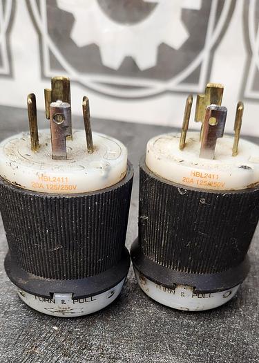 Used Hubbell Turn & Pull Plug HBL2411 20A 125/250V - Lot of 2 - GHA-125