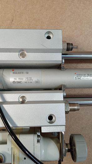 Used SMC MGGLB20TN-150 Guided Slide Cylinder 145psi W/IR2000-N02 Regulator 150psi GH501