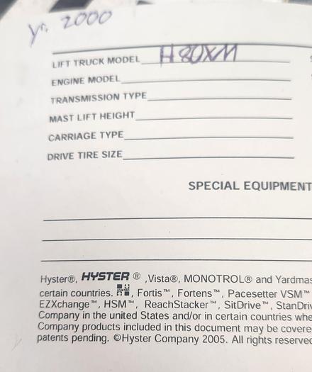 Used Hyster H70XM thru H120XM Operating Manual - GHA-137