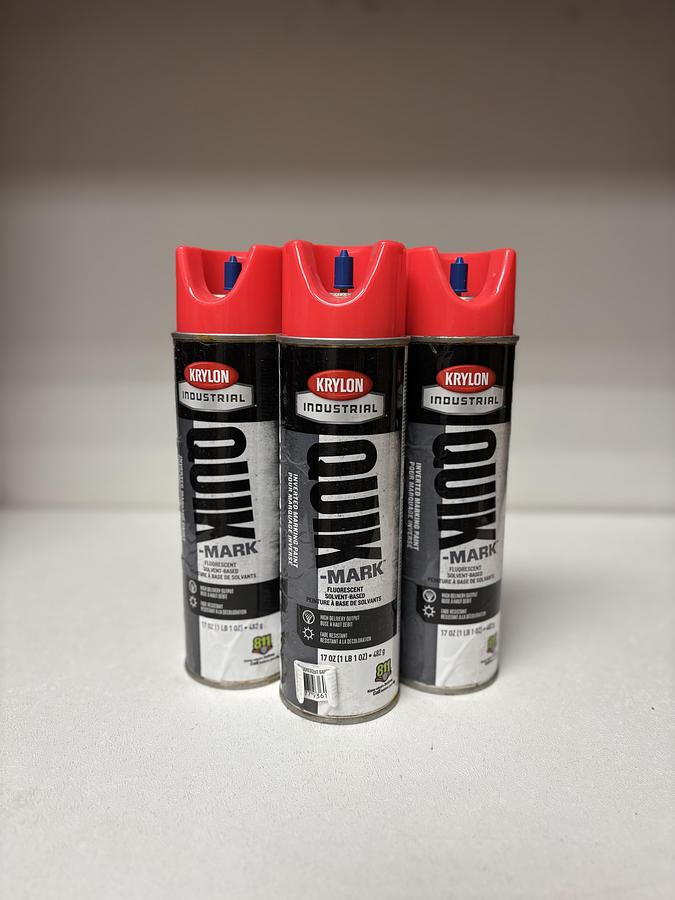 Used (Lot of 3) Krylon Quik Mark A03613007 Fluorescent Safety Red 17oz GHA-SS4