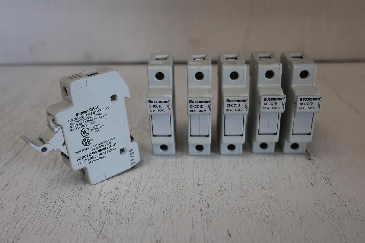 Used (Lot of 6) Bussmann CHCC1D Fuse Holder – 1-Pole, Class CC, DIN Rail Mount GHA 181