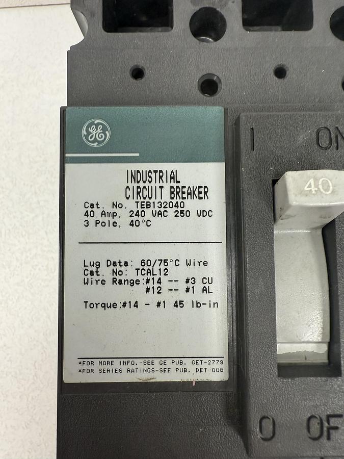 Used General Electric TEB132040 3 Pole Circuit Breaker GHC-27
