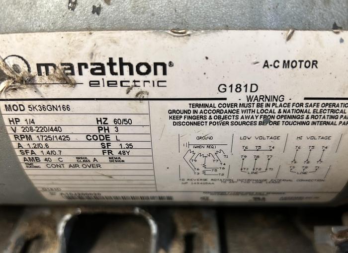 Parts Only *UNTESTED* Gast 0523-V3-G181D Vacuum Pump Marathon 1/4hp motor - GHB-83
