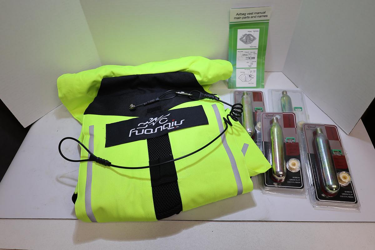 Nuoniu Motorcycle Airbag Safety Vest Hi-Vis Yellow w/ 4 CO2 Cartridges NEW