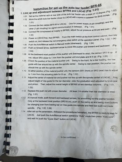 Used Lico BFR-65 Bar Feeder Users Manual GHGC-D21