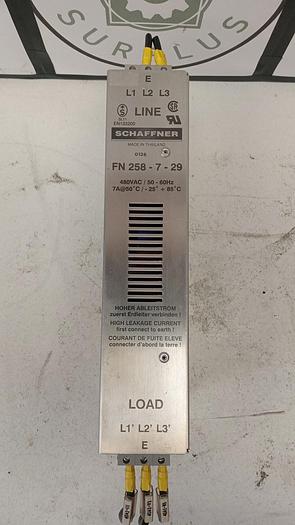 Used Schaffner FN 258-7-29 Power Line Filter 480VAC GH507