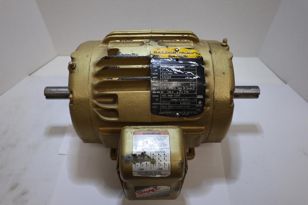 Used Baldor Reliance Super-E 2HP Electric Motor 230/460V 3PH 1755RPM 145T Used