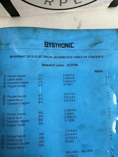 Used ByStronic BySprint 2512 Eletrical Schematics Wasatch Laser GHA-137