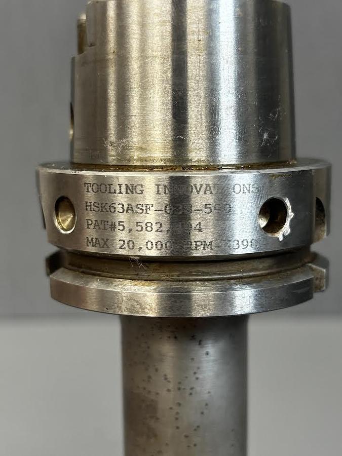 Used TOOLING INNOVATIONS HSK63ASF-038-590 SHRINK FIT TOOL HOLDER GHA-GS50