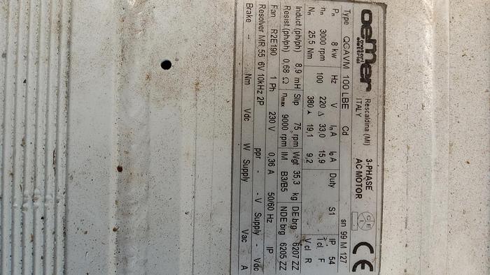 Used Oemer 3-Phase AC Motor QCAVM-100LBE 8kw 100Hz 220-380V 3000RPM GH506