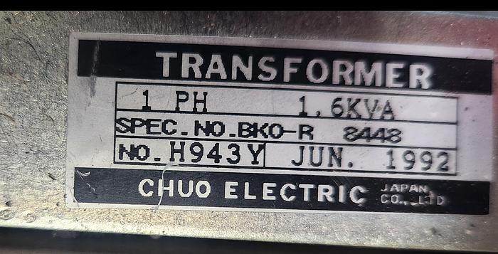 Used Chuo Electric Transformer Spec. No. BK0-R 8448 June 1992 #H943Y, 1PH - GHB-94
