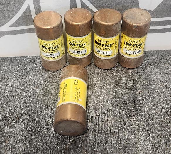 Used Lot of 5 - Bussman LPJ-50SP 50A Buss Fuses Low Peak Class J 600V - GHGC-D8
