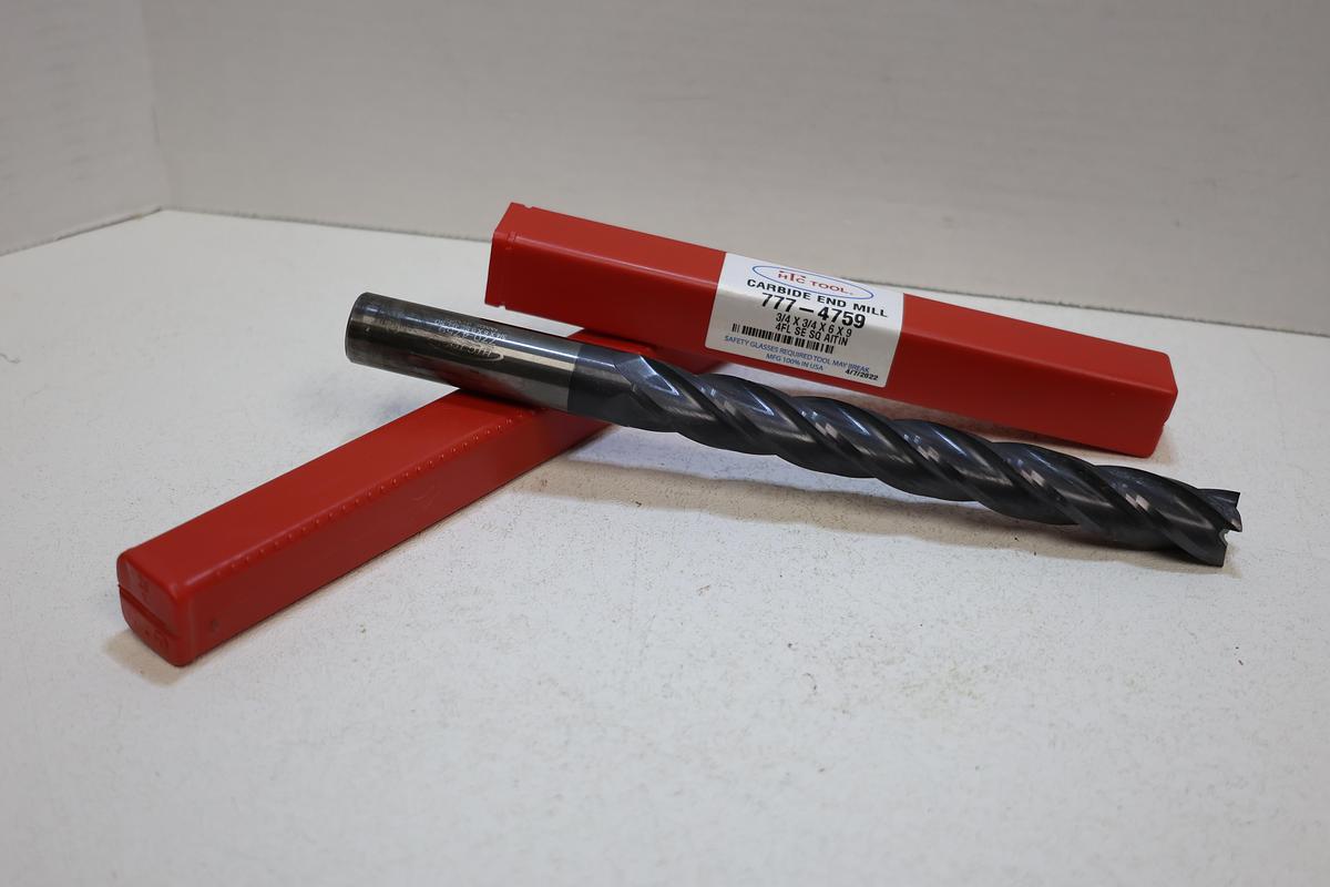 Used HTC Tool 777-4759 Solid Carbide End Mill – 3/4" Dia x 6" LOC x 9" OAL – Used