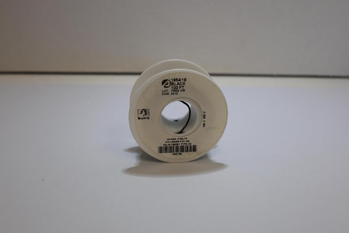Used 24 AWG Black Hook-Up Wire 100 Ft Spool MIL-W-16878/1 Type LW PVC Insulated