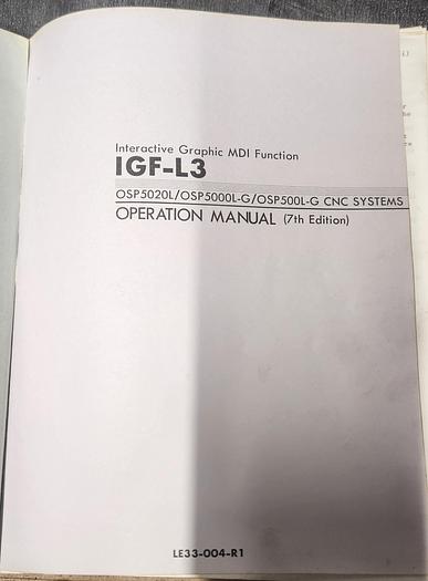 Used Okuma OSP5020L/OSP5000L-G/OSP500-L CNC Systems Operation Manual - GHGC-D21