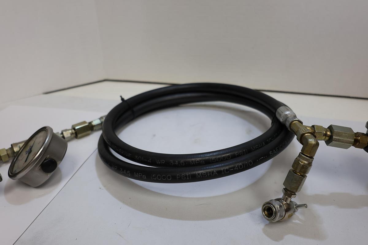 Used Industrial 5000 PSI Pressure Test Hose Assembly 6' Dual 3000 PSI Gauges